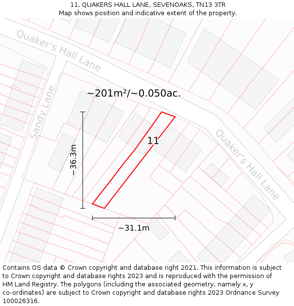 11, QUAKERS HALL LANE, SEVENOAKS, TN13 3TR: Plot and title map