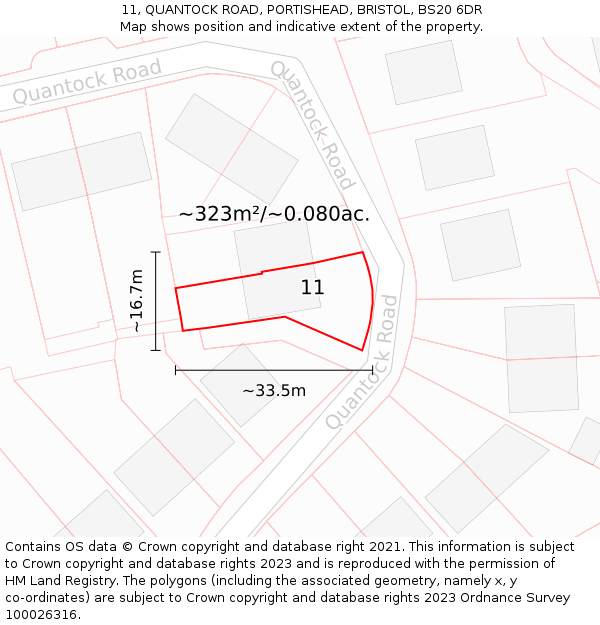 11, QUANTOCK ROAD, PORTISHEAD, BRISTOL, BS20 6DR: Plot and title map