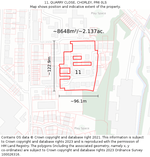 11, QUARRY CLOSE, CHORLEY, PR6 0LS: Plot and title map
