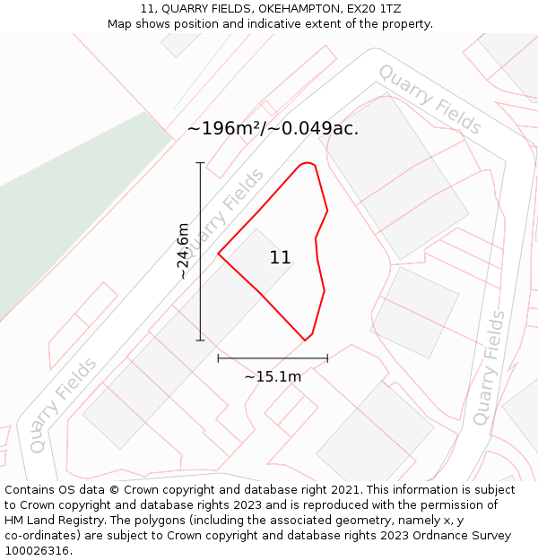 11, QUARRY FIELDS, OKEHAMPTON, EX20 1TZ: Plot and title map