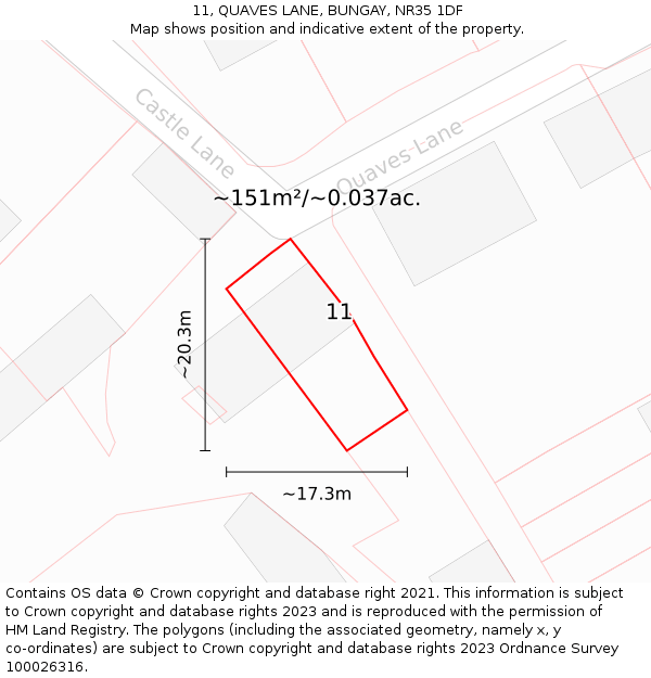 11, QUAVES LANE, BUNGAY, NR35 1DF: Plot and title map