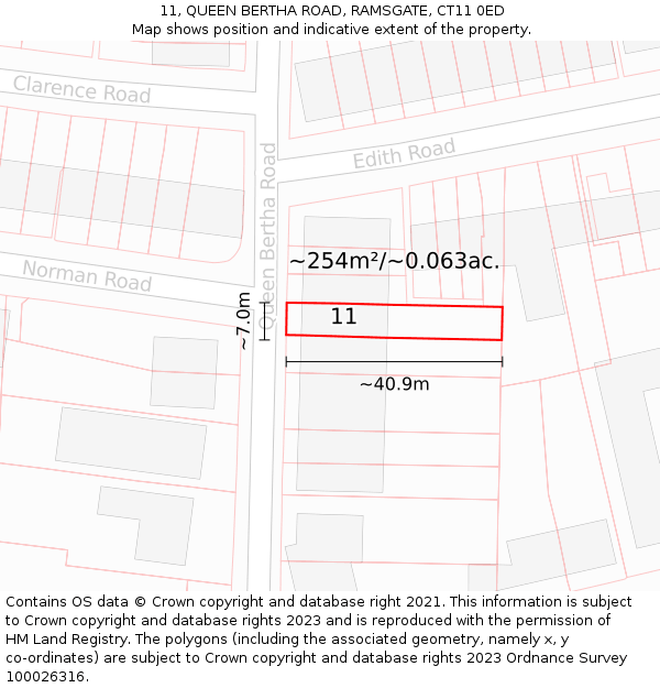 11, QUEEN BERTHA ROAD, RAMSGATE, CT11 0ED: Plot and title map