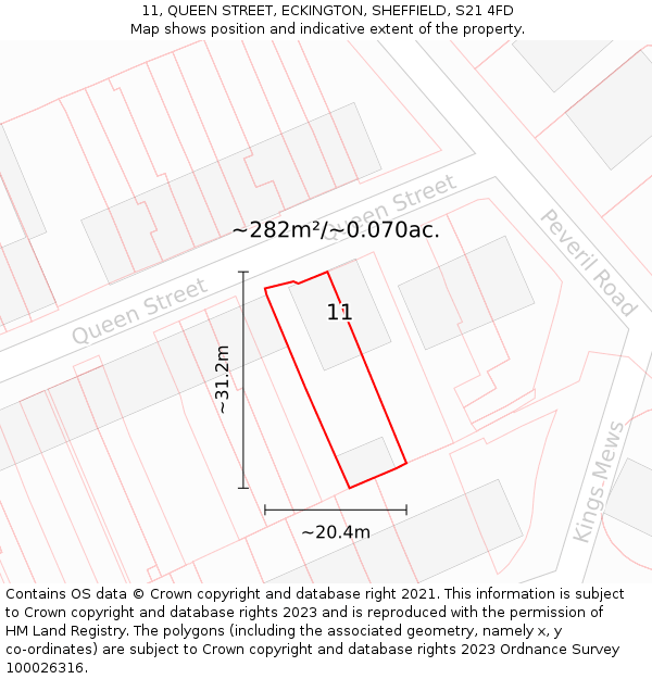 11, QUEEN STREET, ECKINGTON, SHEFFIELD, S21 4FD: Plot and title map