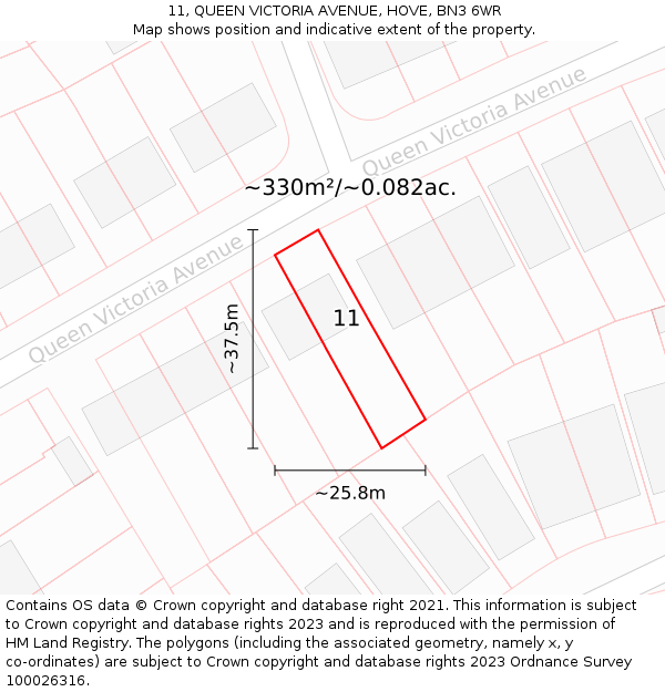 11, QUEEN VICTORIA AVENUE, HOVE, BN3 6WR: Plot and title map