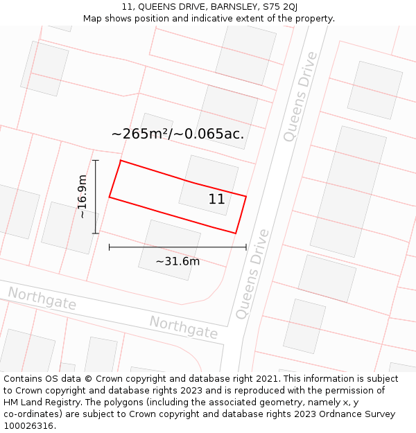 11, QUEENS DRIVE, BARNSLEY, S75 2QJ: Plot and title map
