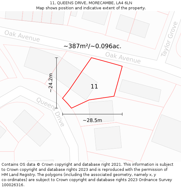 11, QUEENS DRIVE, MORECAMBE, LA4 6LN: Plot and title map