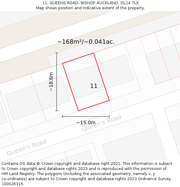 11, QUEENS ROAD, BISHOP AUCKLAND, DL14 7LX: Plot and title map