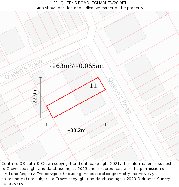 11, QUEENS ROAD, EGHAM, TW20 9RT: Plot and title map