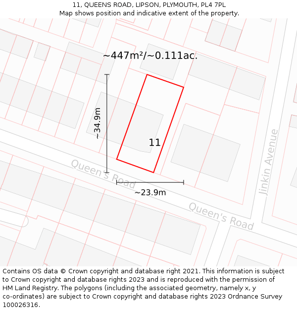 11, QUEENS ROAD, LIPSON, PLYMOUTH, PL4 7PL: Plot and title map