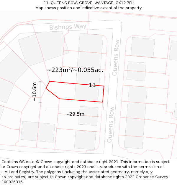 11, QUEENS ROW, GROVE, WANTAGE, OX12 7FH: Plot and title map