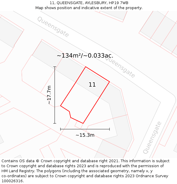 11, QUEENSGATE, AYLESBURY, HP19 7WB: Plot and title map