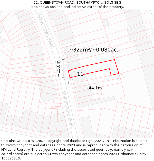 11, QUEENSTOWN ROAD, SOUTHAMPTON, SO15 3BG: Plot and title map