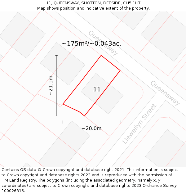 11, QUEENSWAY, SHOTTON, DEESIDE, CH5 1HT: Plot and title map