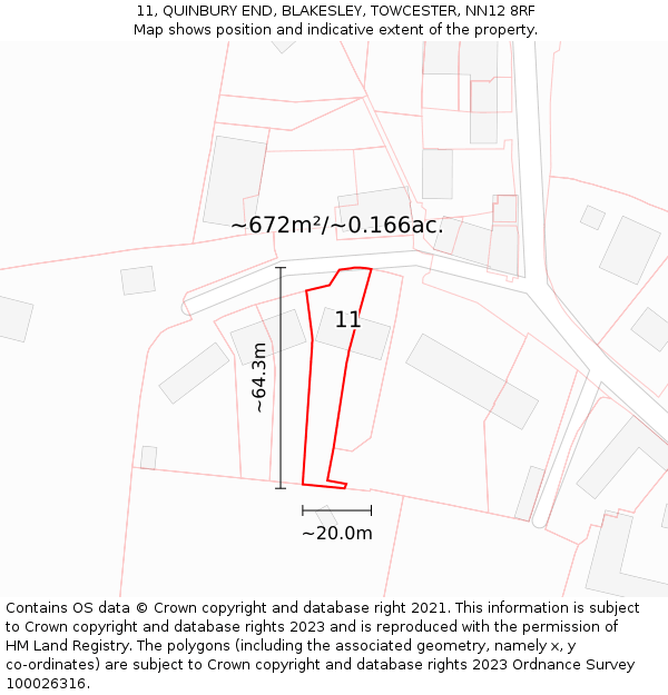 11, QUINBURY END, BLAKESLEY, TOWCESTER, NN12 8RF: Plot and title map