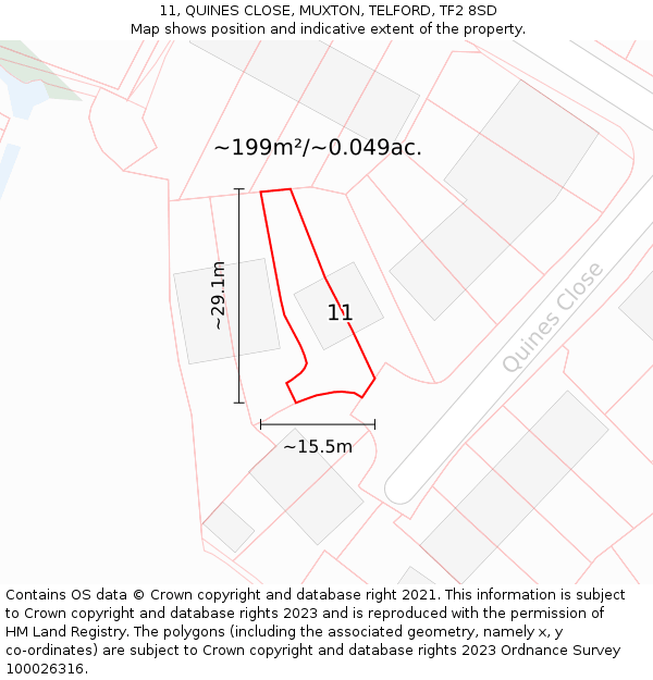 11, QUINES CLOSE, MUXTON, TELFORD, TF2 8SD: Plot and title map