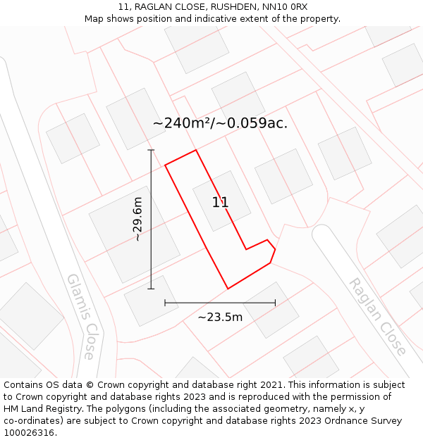11, RAGLAN CLOSE, RUSHDEN, NN10 0RX: Plot and title map