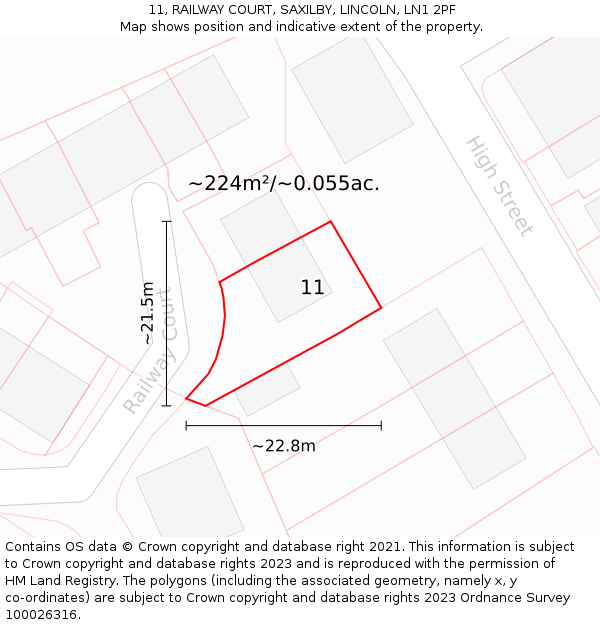 11, RAILWAY COURT, SAXILBY, LINCOLN, LN1 2PF: Plot and title map