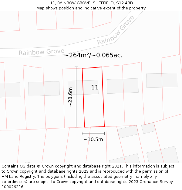 11, RAINBOW GROVE, SHEFFIELD, S12 4BB: Plot and title map