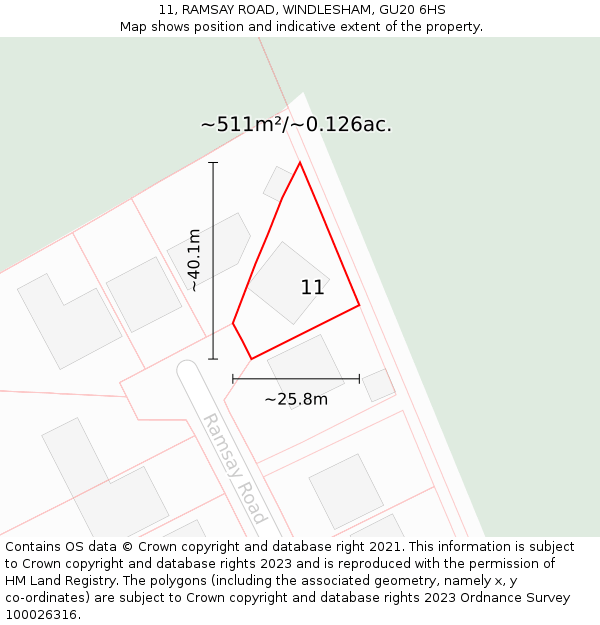 11, RAMSAY ROAD, WINDLESHAM, GU20 6HS: Plot and title map