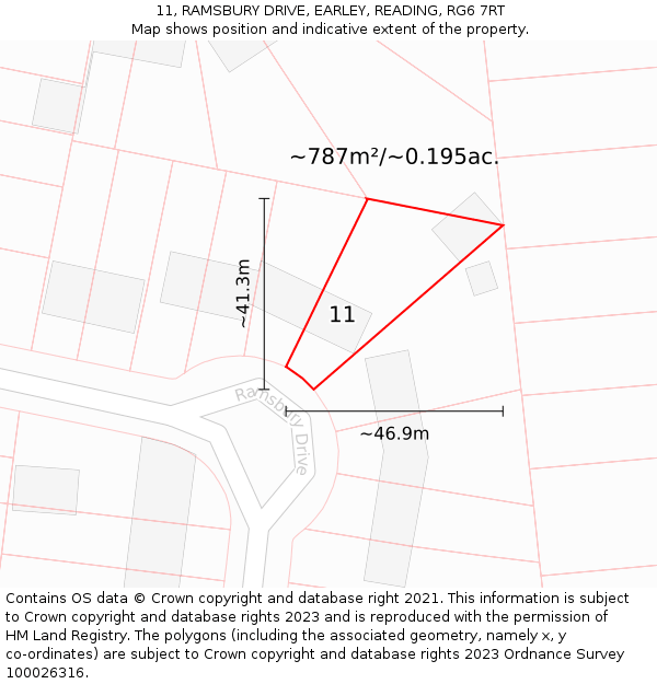 11, RAMSBURY DRIVE, EARLEY, READING, RG6 7RT: Plot and title map