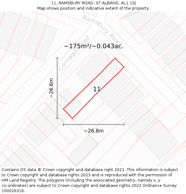 11, RAMSBURY ROAD, ST ALBANS, AL1 1SJ: Plot and title map