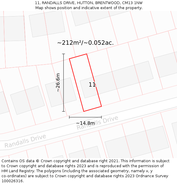 11, RANDALLS DRIVE, HUTTON, BRENTWOOD, CM13 1NW: Plot and title map
