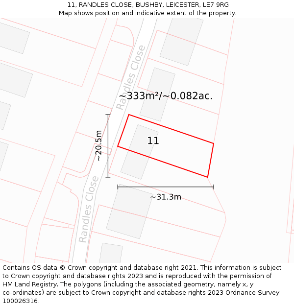 11, RANDLES CLOSE, BUSHBY, LEICESTER, LE7 9RG: Plot and title map