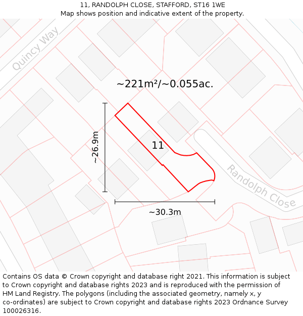 11, RANDOLPH CLOSE, STAFFORD, ST16 1WE: Plot and title map