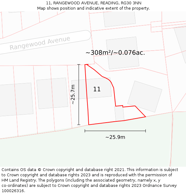 11, RANGEWOOD AVENUE, READING, RG30 3NN: Plot and title map
