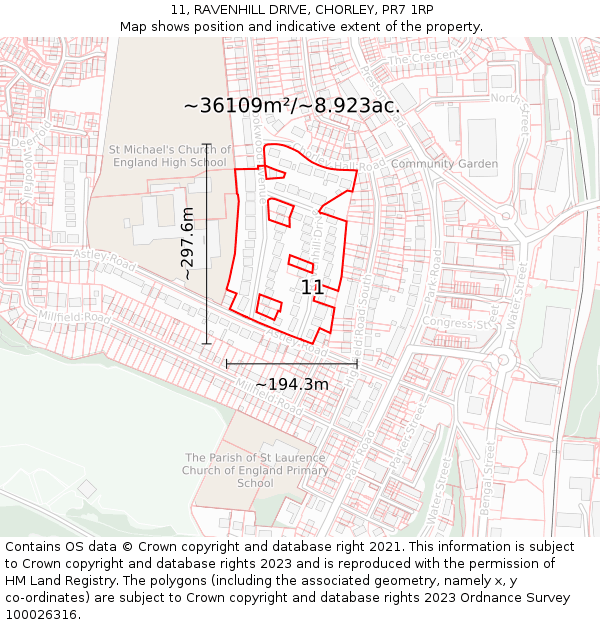 11, RAVENHILL DRIVE, CHORLEY, PR7 1RP: Plot and title map