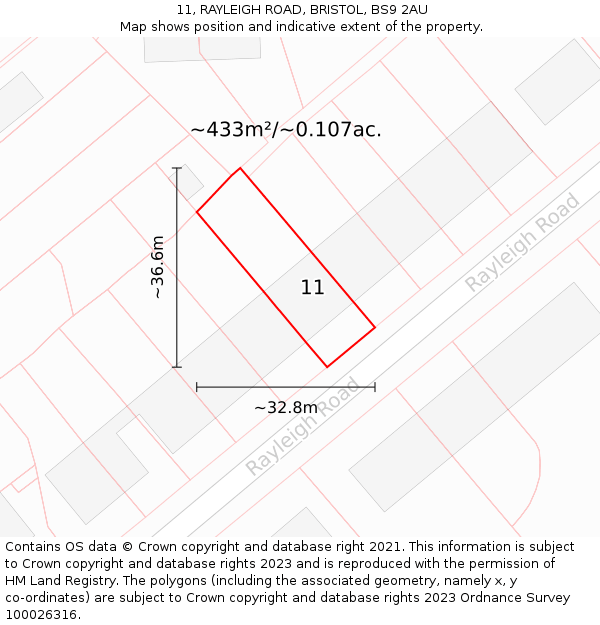 11, RAYLEIGH ROAD, BRISTOL, BS9 2AU: Plot and title map
