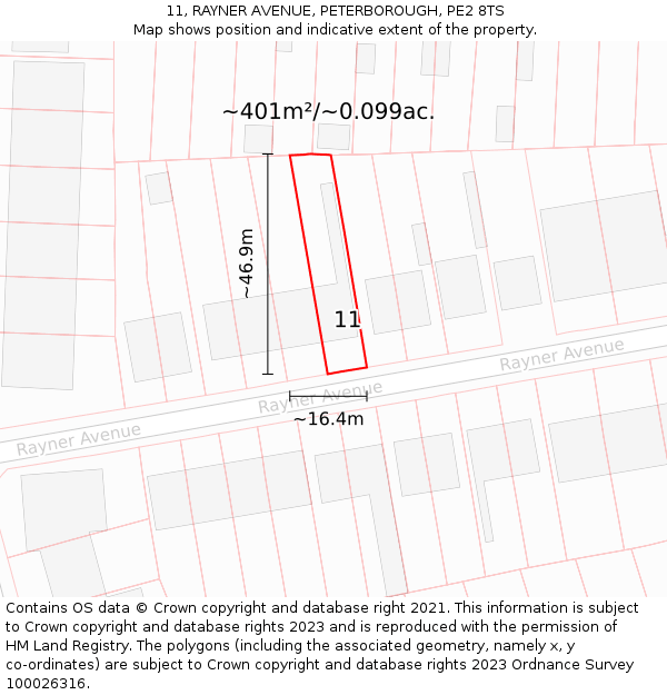 11, RAYNER AVENUE, PETERBOROUGH, PE2 8TS: Plot and title map
