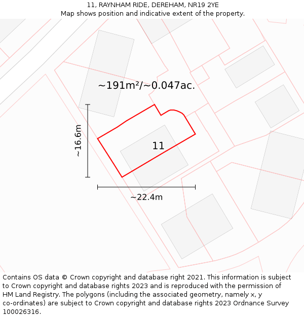 11, RAYNHAM RIDE, DEREHAM, NR19 2YE: Plot and title map