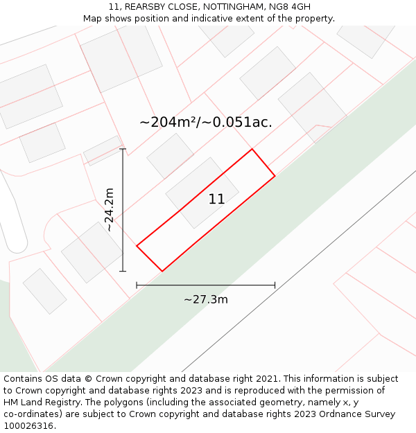11, REARSBY CLOSE, NOTTINGHAM, NG8 4GH: Plot and title map