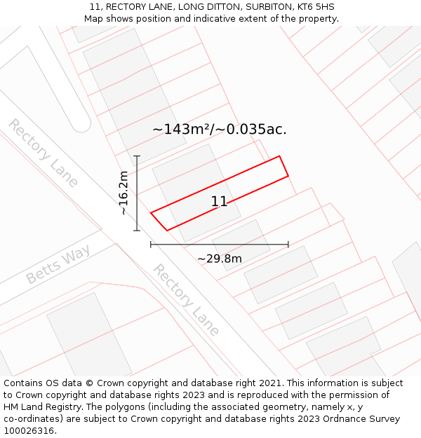 11, RECTORY LANE, LONG DITTON, SURBITON, KT6 5HS: Plot and title map