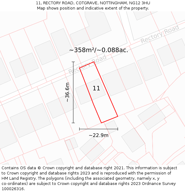11, RECTORY ROAD, COTGRAVE, NOTTINGHAM, NG12 3HU: Plot and title map