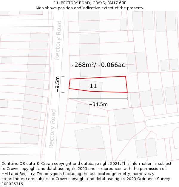 11, RECTORY ROAD, GRAYS, RM17 6BE: Plot and title map