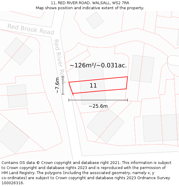 11, RED RIVER ROAD, WALSALL, WS2 7RA: Plot and title map