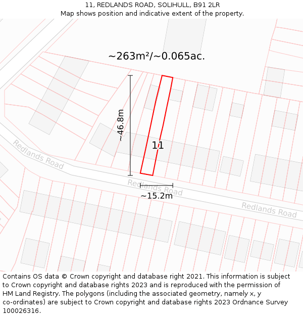 11, REDLANDS ROAD, SOLIHULL, B91 2LR: Plot and title map