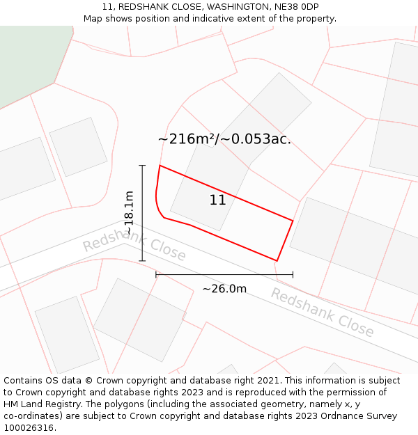 11, REDSHANK CLOSE, WASHINGTON, NE38 0DP: Plot and title map