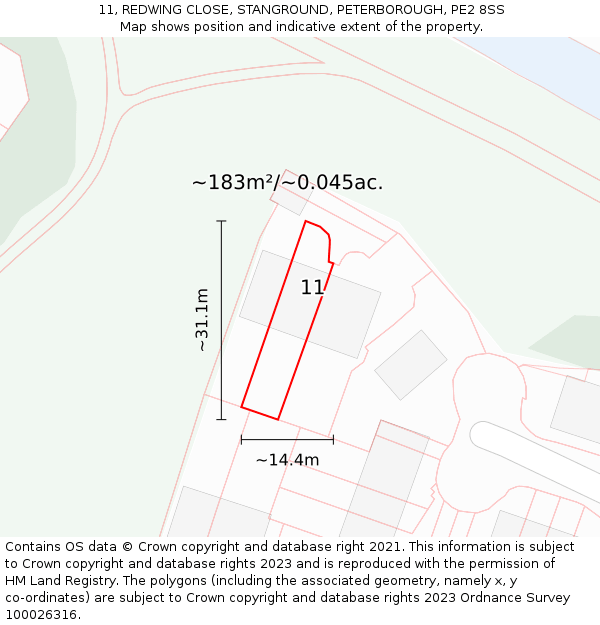 11, REDWING CLOSE, STANGROUND, PETERBOROUGH, PE2 8SS: Plot and title map