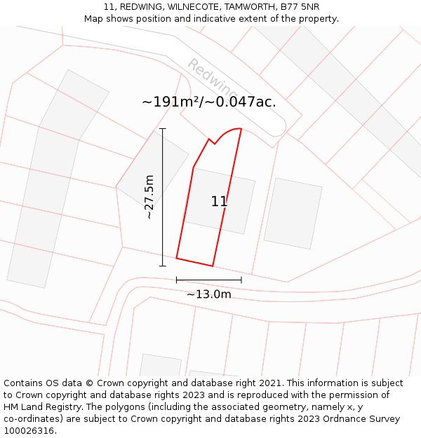 11, REDWING, WILNECOTE, TAMWORTH, B77 5NR: Plot and title map
