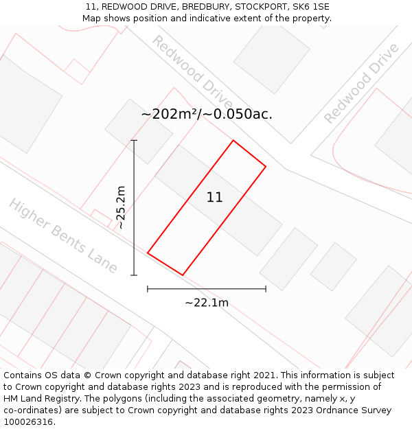 11, REDWOOD DRIVE, BREDBURY, STOCKPORT, SK6 1SE: Plot and title map