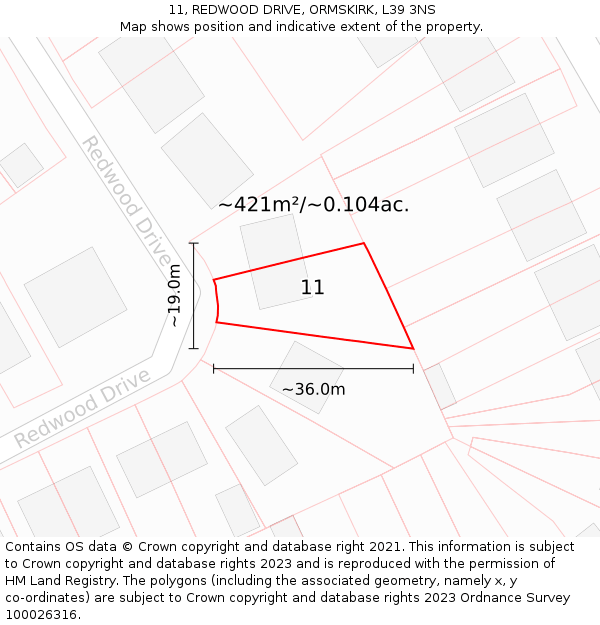 11, REDWOOD DRIVE, ORMSKIRK, L39 3NS: Plot and title map