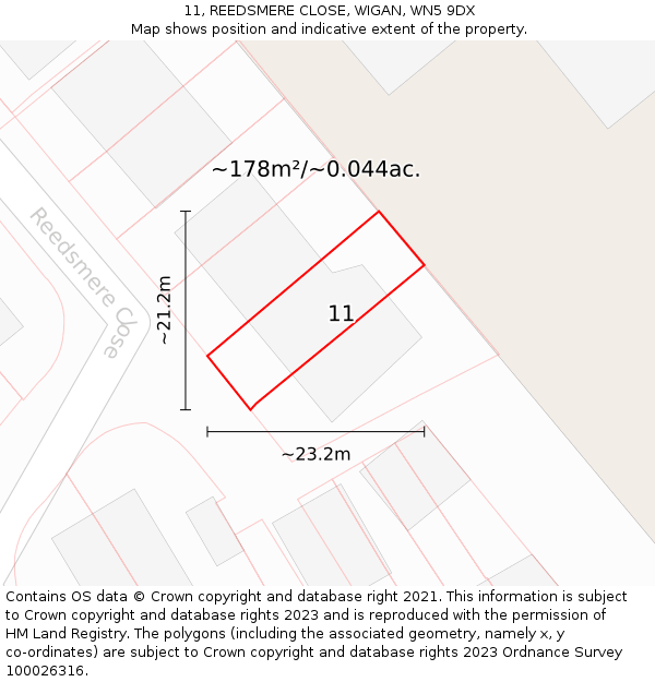 11, REEDSMERE CLOSE, WIGAN, WN5 9DX: Plot and title map