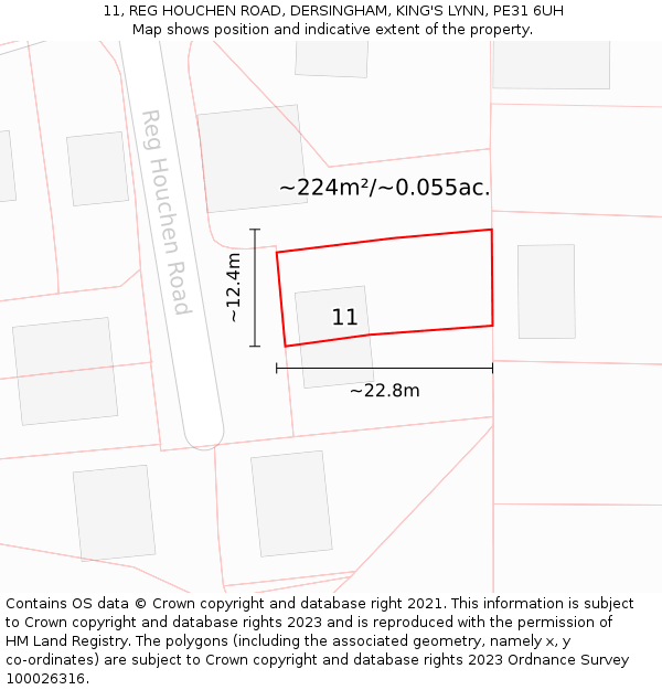 11, REG HOUCHEN ROAD, DERSINGHAM, KING'S LYNN, PE31 6UH: Plot and title map