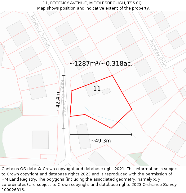 11, REGENCY AVENUE, MIDDLESBROUGH, TS6 0QL: Plot and title map