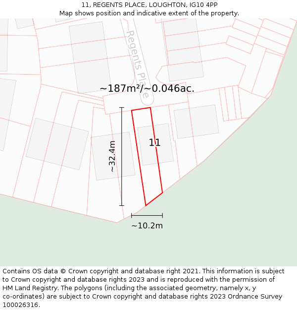 11, REGENTS PLACE, LOUGHTON, IG10 4PP: Plot and title map