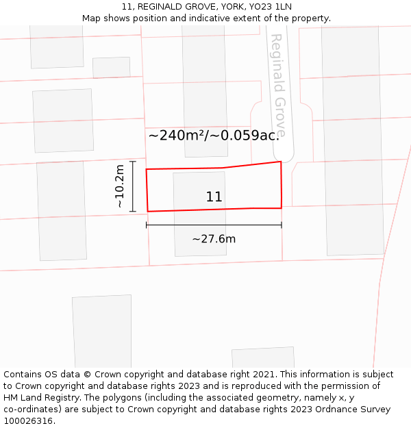 11, REGINALD GROVE, YORK, YO23 1LN: Plot and title map