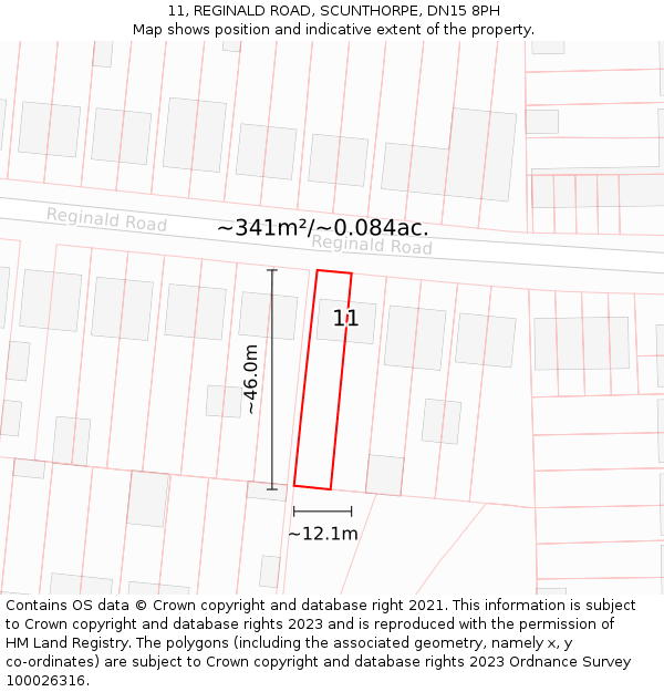 11, REGINALD ROAD, SCUNTHORPE, DN15 8PH: Plot and title map